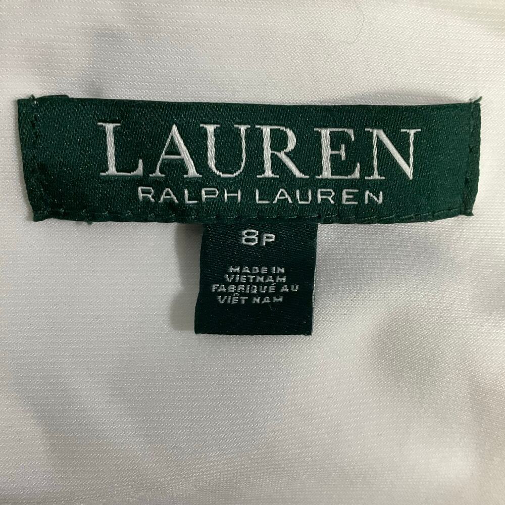 LAUREN RALPH LAUREN Dress Ruched Sleeveless White Black Floral Print sz 6 8P - Picture 15 of 16